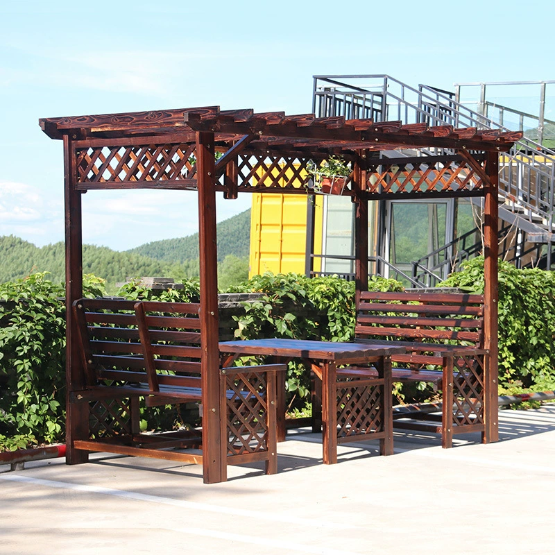 Балконная мебель, уличная карбонизированная деревянная садовая виноградная стойка, антикоррозийная стойка для отдыха во дворе, стол и стул для восхождения, виноградная цветочная стойка, деревянный дом, павильон