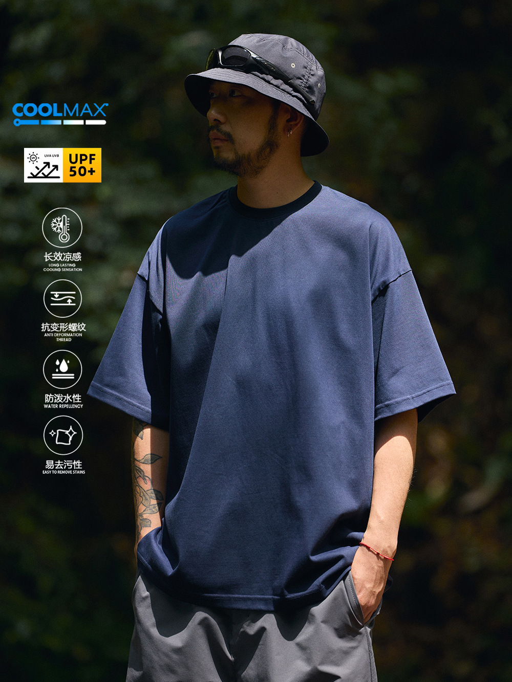 TRSメンズ25sscool max涼感吸湿排汗抗紫外線三防小襟元半袖tシャツ男