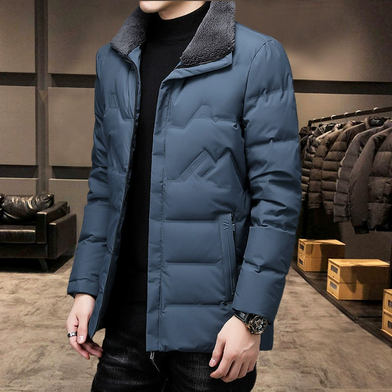 Новый зимний хлопковый костюм с воротником-стойкой, мужской модный воротник с лацканами, модный воротник для волос, теплая, без шапки для пожилых людей, легкое пальто