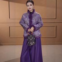 双面双穿女装轻奢冬季上衣新中式国风香云纱提花拼接兔毛复古外套