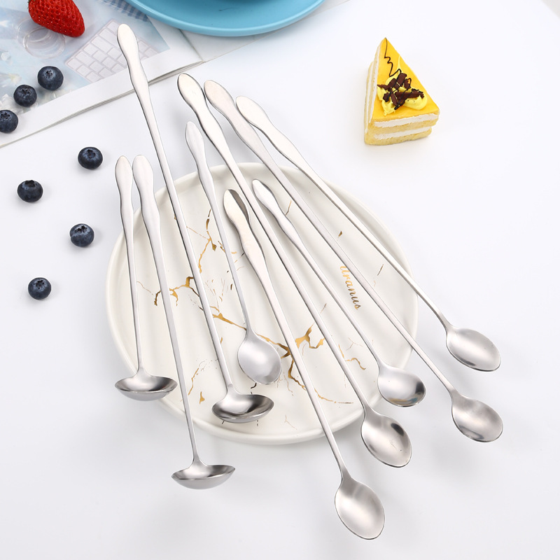 Calabaza creativa de acero inoxidable con mango largo punta redonda cuchara de aceite cuchara de mezcla de café cuchara de helado cuchara de hielo condimento se puede personalizar LOGO