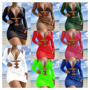 Swimwear European and American sexy women's three-piece long sleeve beach bikini bikini split swimsuit new cross-border exclusive