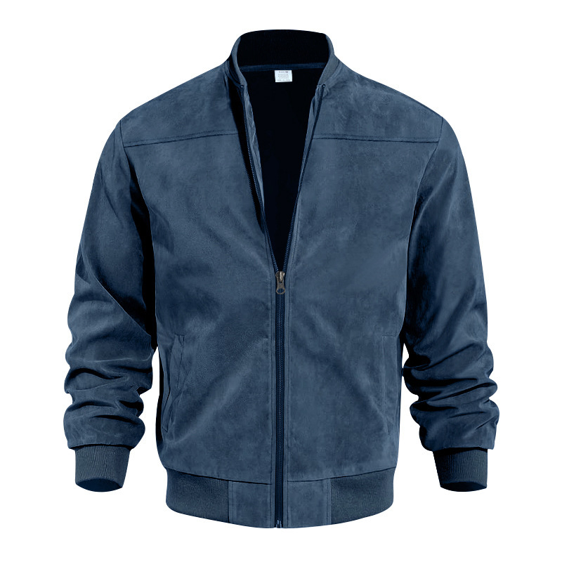1 Cross-Border Autumn Suede Solid Color Zipper Jacket Casual Retro Long Sleeve Cardigan Coat Men's Cotton_viptrois.com