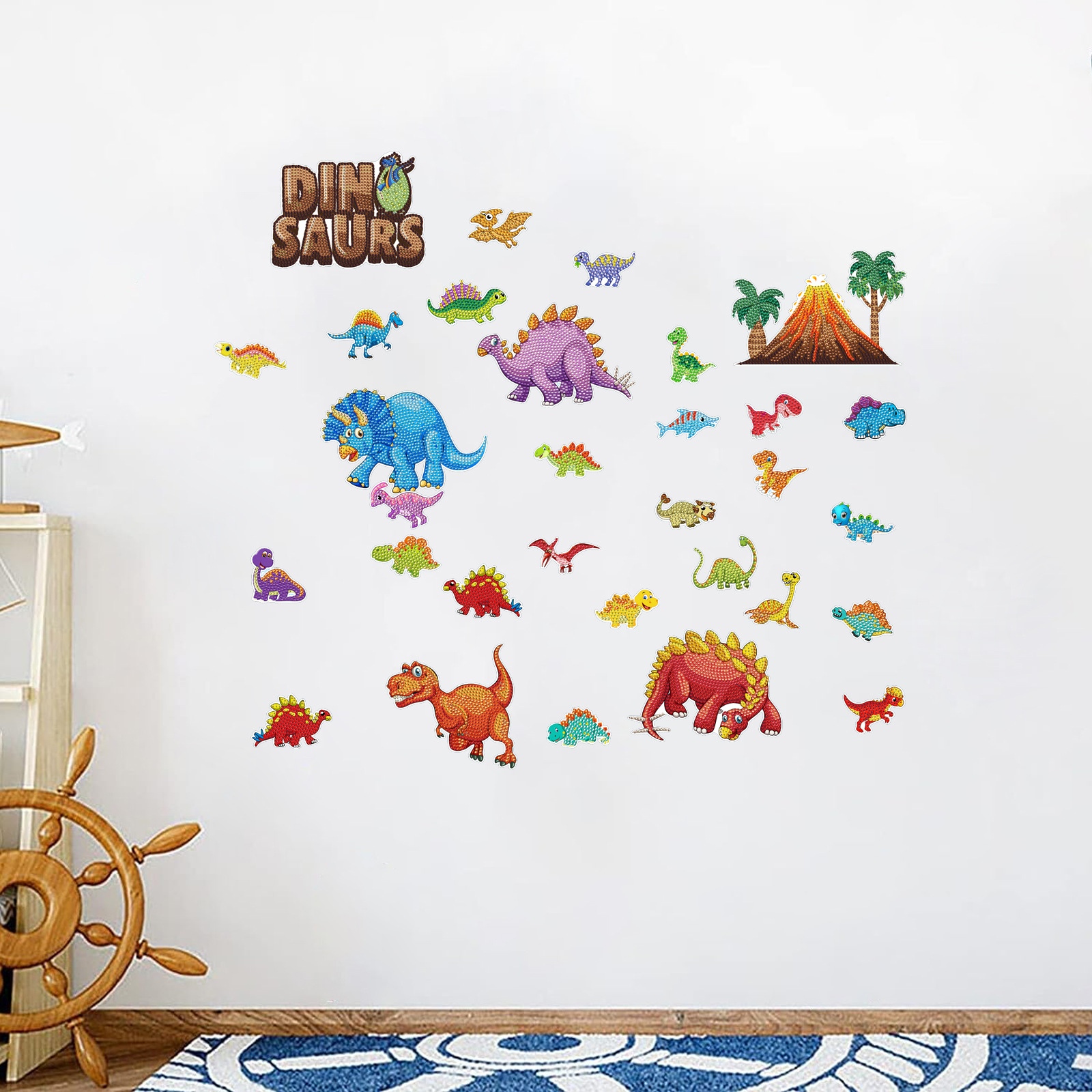 Superventas dinosaurio del Jurásico Tyrannosaurus Diamante pintura pegatinas gratis DIY pintura pegatinas de pared de dibujos animados hechos a mano de cristal brillante diamante
