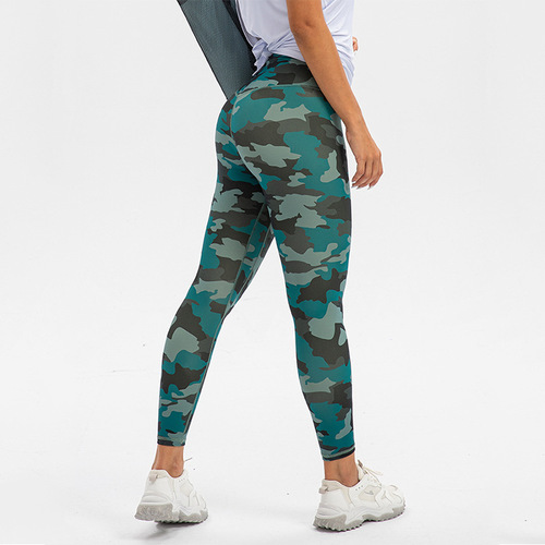 Camouflage Yoga Pants Women's High Waist Hip Lifting Fitness Pants Thin Summer Antibacterial Naked Sports Tights Peach Butt Pants