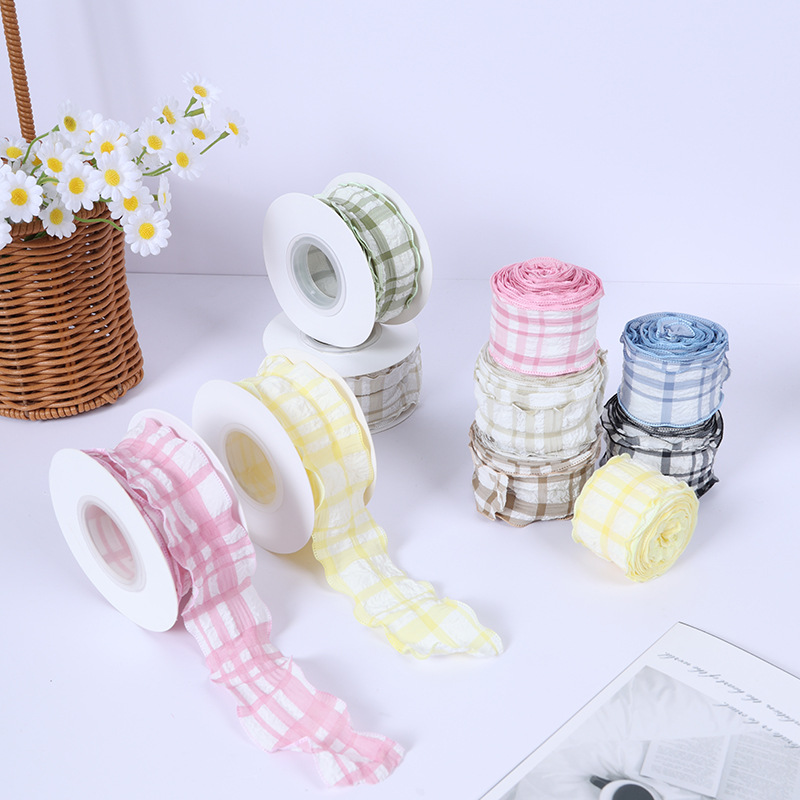 母亲节鲜花格子丝带花束礼品包装材料织带手工蝴蝶结发饰彩带花边