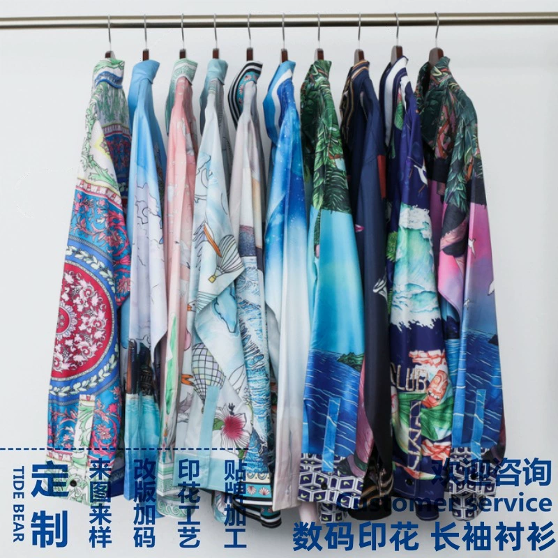 Европейская и американская Фабрика цифровой печати Обработка небольших пакетов для показа образца Изменение печати с длинным рукавом Индивидуальная рубашка OEM