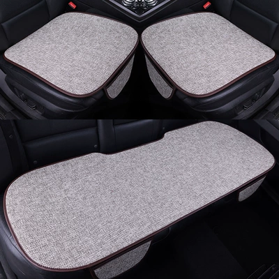 Spring and Summer Linen Three-piece Seat Cushion Four Seasons Universal Cushion In-car Rear Car Cushion (Four Seasons Pad) - cotton-and-linen-style-gray-three-piece-set-suitable-for-all-seasons-with-pocket-leather-edging