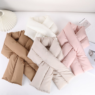 Filled Down Scarf Autumn and Winter New Cross Double Tube Filled Down Scarf Solid Color Warm Scarf Cold-proof Neck Protection Scarf