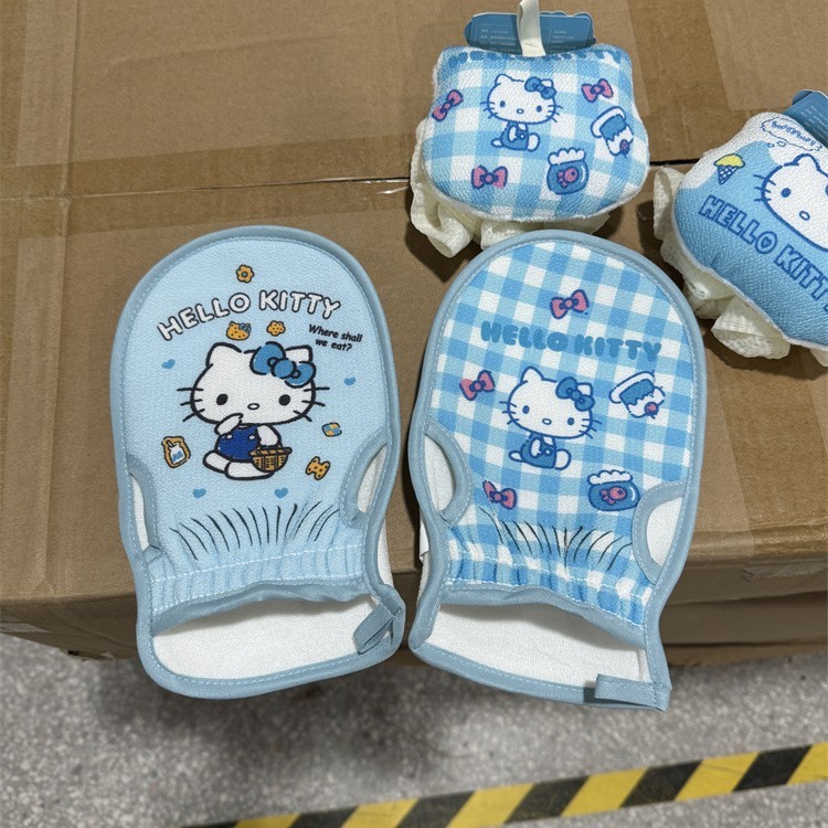 ブルーチェック柄猫バスタオル、両面泥こすり加工品、漫画バスタオル、家庭用子供用背中こすり加工品卸売|undefined