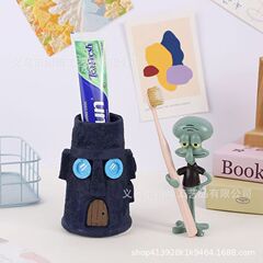Squidward コンデンサーペンホルダーコームホルダー Squidward's Home 収納バケツペンホルダー漫画デスクトップ樹脂装飾品