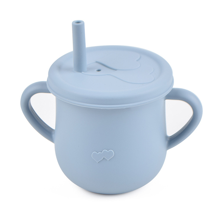 Taza de agua de paja de silicona para niños de grado alimenticio taza de agua resistente a caídas bebé taza de agua de silicona binaural taza de silicona para beber