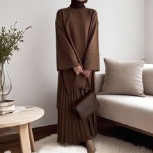 2025秋季欧美外贸跨境女装圆领宽松休闲上衣复古气质半身裙套装女