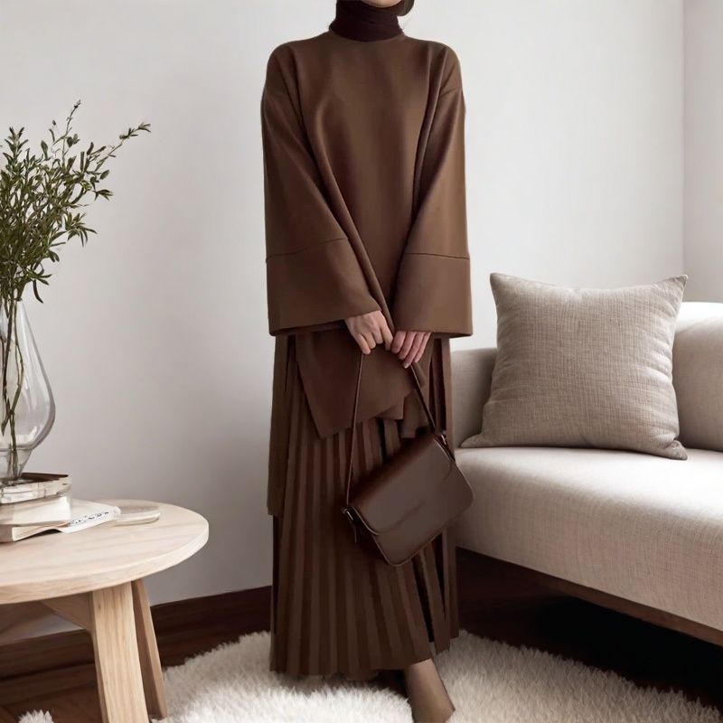 2025秋季欧美外贸跨境女装圆领宽松休闲上衣复古气质半身裙套装女