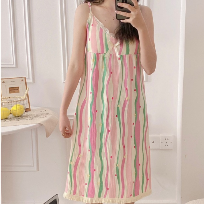 Pijamas con cojín de pecho, pijamas de mujer, falda suelta, estilo coreano, lindos dibujos animados, ropa para el hogar, pijamas transfronterizos.