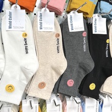 【现货】韩国袜子女2885 秋冬新款植绒笑脸款长袜 韩版学院风女袜
