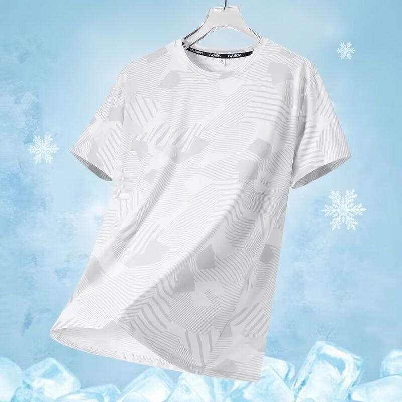 Summer ice silk short-sleeve T-shirt for men, plus size, trendy brand, for big and heavy men, extra large, super cool, quick-dry sports T-shirt