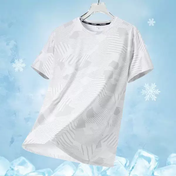 Summer ice silk short-sleeve T-shirt for men, plus size, trendy brand, for big and heavy men, extra large, super cool, quick-dry sports T-shirt