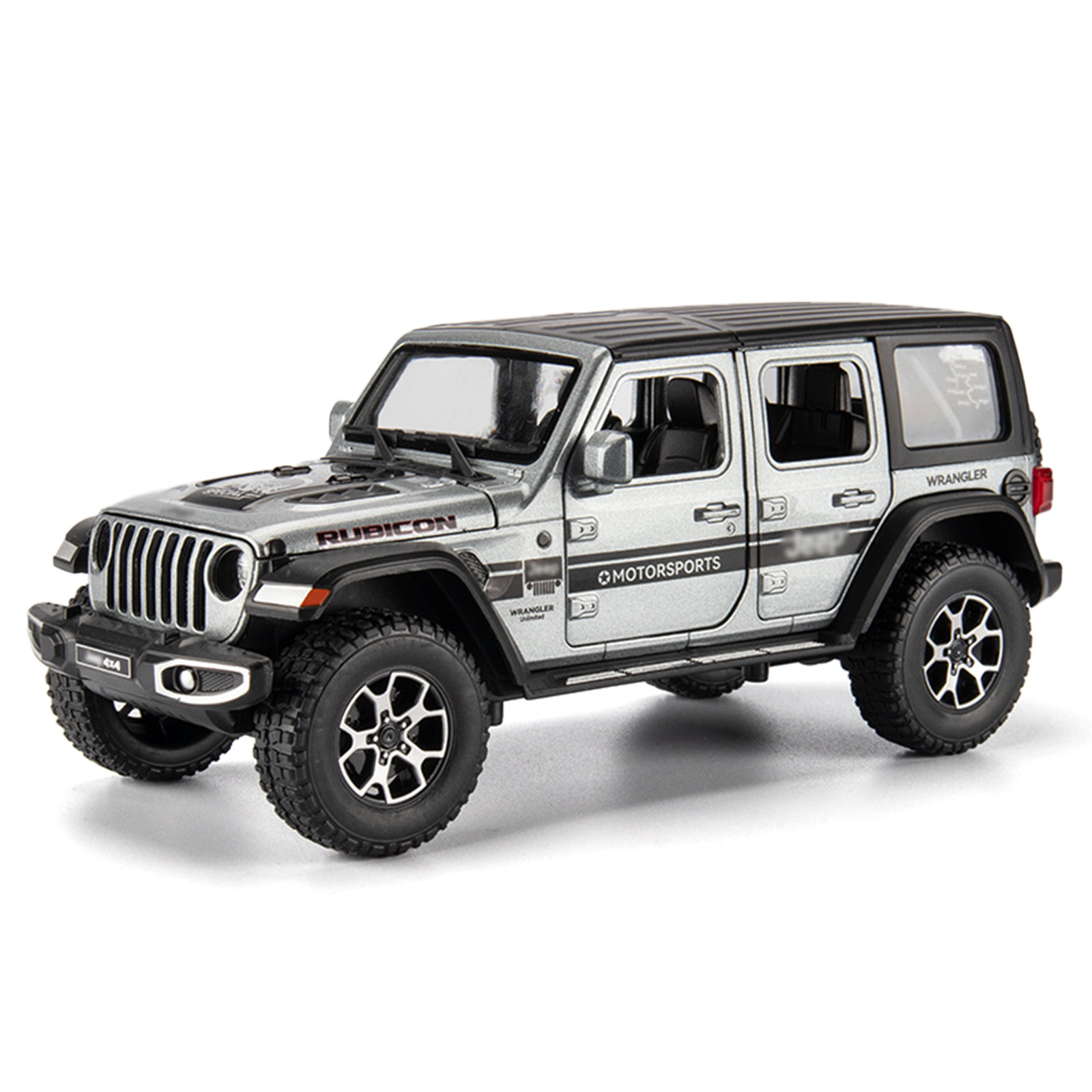 1: 24 Jeep Wrangler aleación de automóvil imitación verdadera puerta abierta retorno sonoro y luz juguetes para niños decoración de vehículo todoterreno