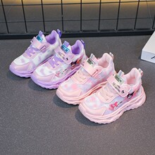 库洛米带灯女童鞋2026春秋季新款网面透气运动鞋皮面防水软底跑步