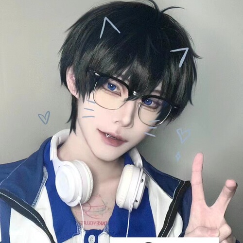 Wig men's short hair Japanese cos shot universal juvenile fake hair natural realistic fluffy boys daily full headgear