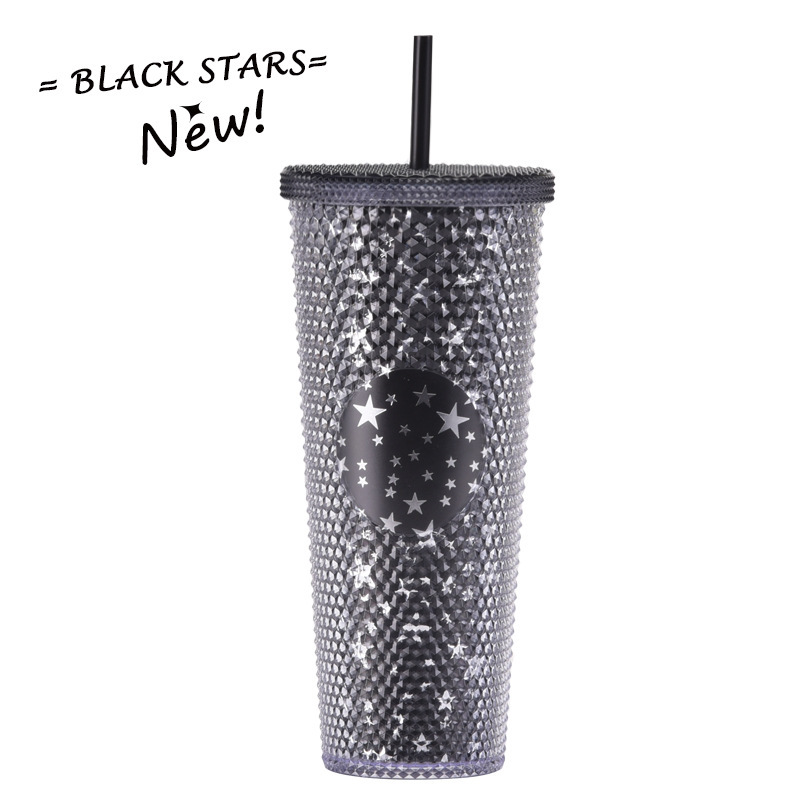 二層プラスチックストローカップ大容量クリエイティブ 710 ミリリットルドリアンカップハンドカップ発光変色レインボーグラデーションカップ|undefined