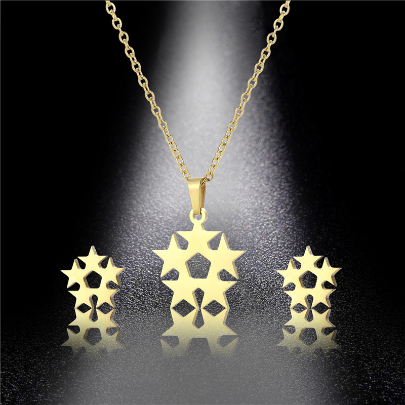 fashion five-pointed star flower titanium steel necklace ear stud set