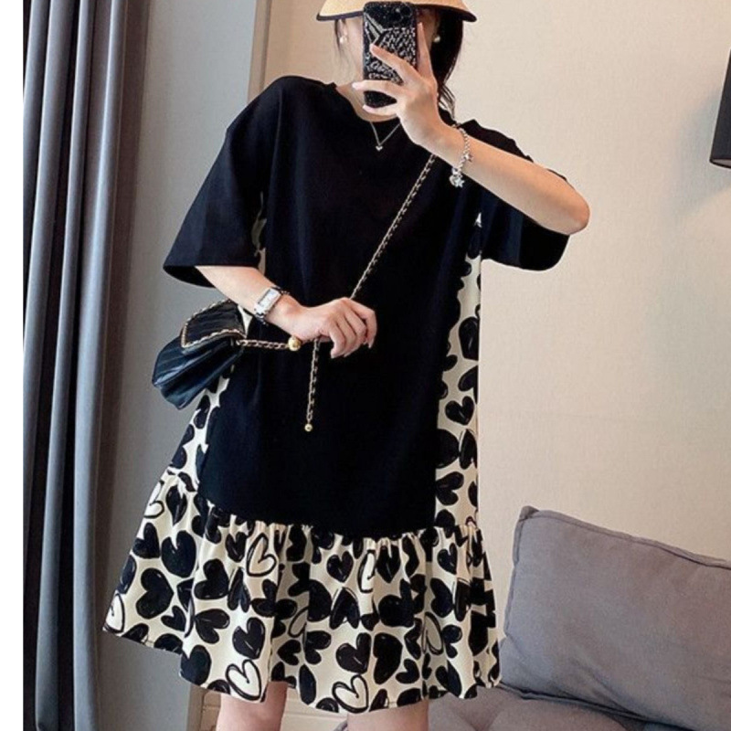 Plus Size Women's Dress Summer Plus Size Love Dress Summer New Korean Style Floral Dress