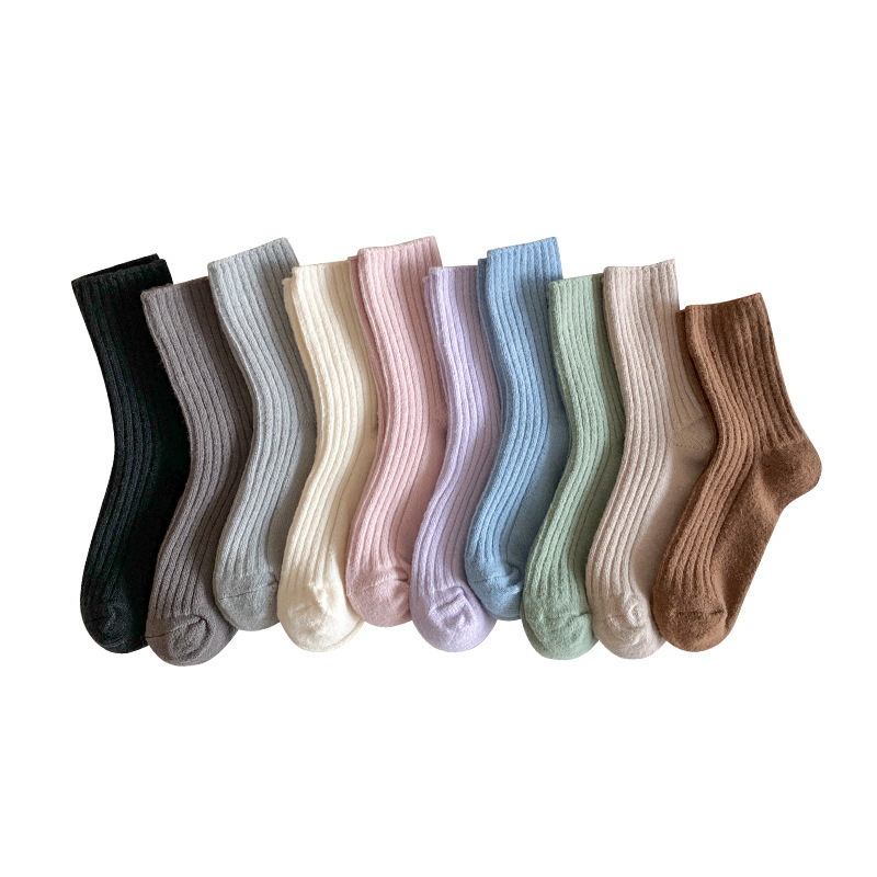 Calcetines de otoño y invierno, calcetines japonesas de macarrón, calcetines de cachemira gruesas, calcetines calientes para niñas.