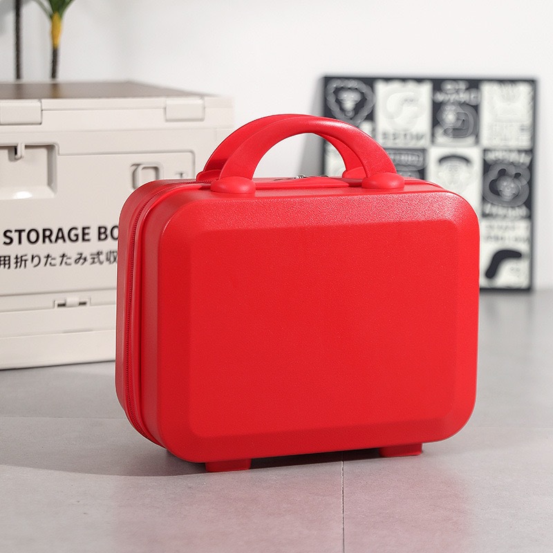 Maleta de 14 pulgadas, estuche de cosméticos, equipaje rojo de boda, caja de dote de mujer pequeña, bolsa de cosméticos portátil de novia
