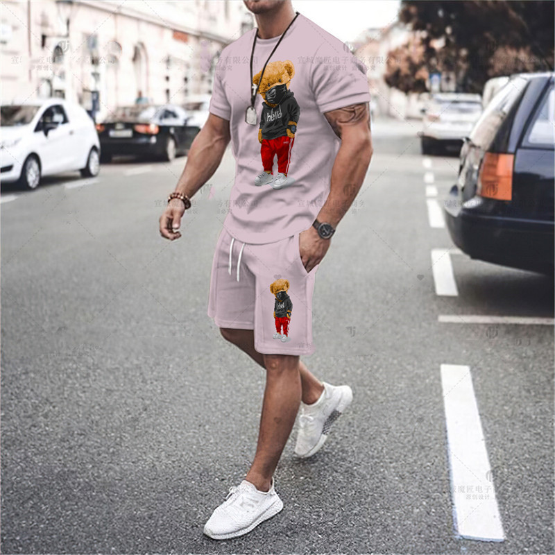 2023 nuevos deportes casuales camiseta de los hombres de verano de fitness shorts camiseta traje de running traje de manga corta de los hombres de comercio exterior