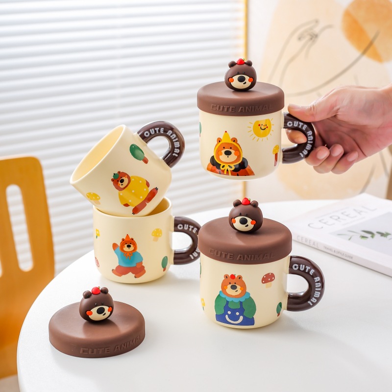 Tazas de agua de cerámica de dibujos animados creativos tazas de agua con tazas de café lindas tazas de regalo de cumpleaños para niños