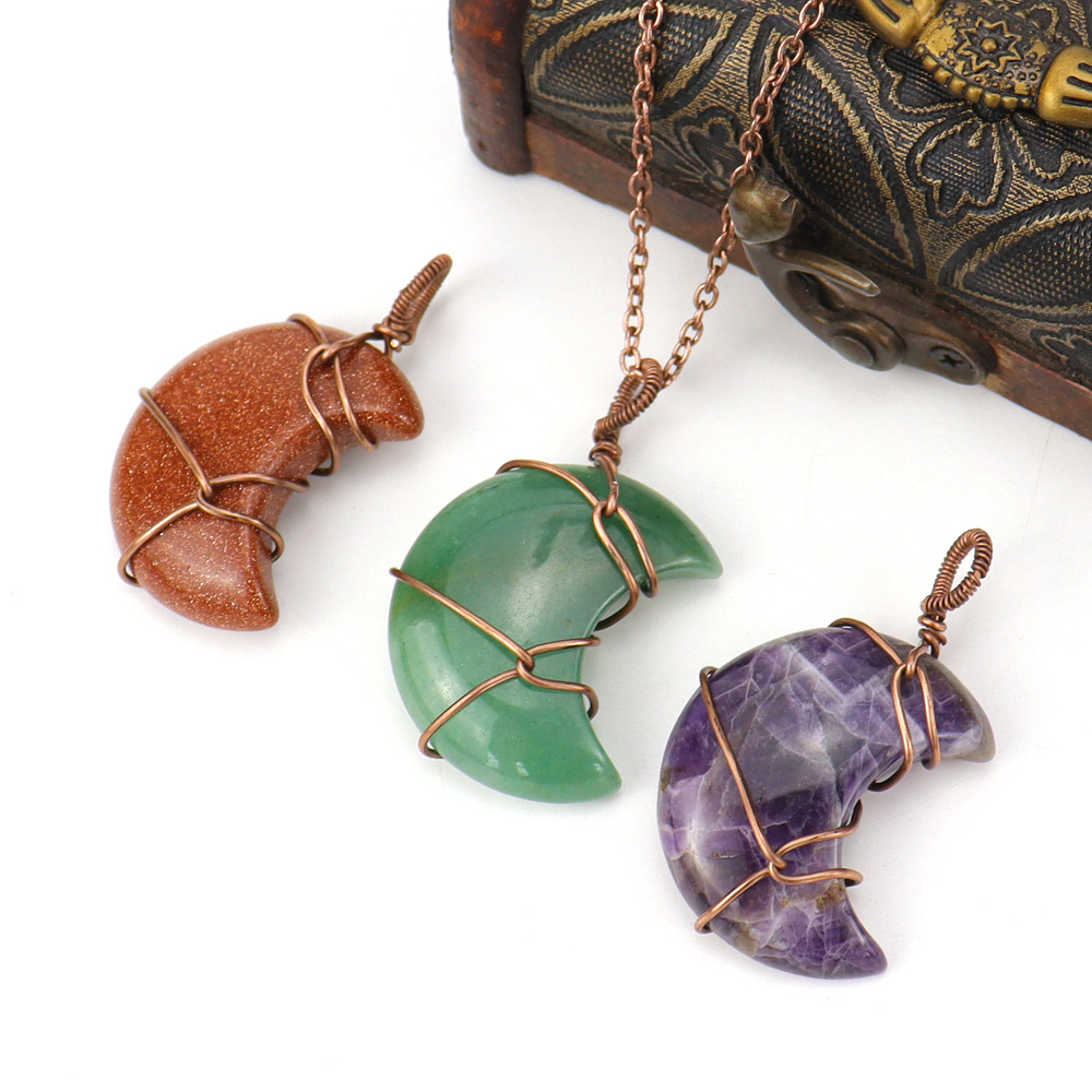 Ethnic Style Moon Natural Stone Handmade Pendant Necklace 1 Piece display picture 4