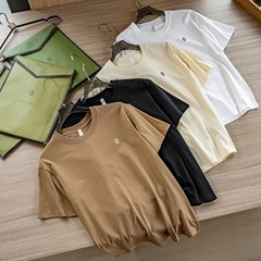 HK訂單!禮袋裝!夏季輕奢230克精梳長絨棉紗圓領百搭休閒短袖T恤男