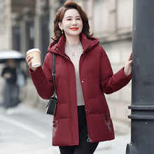 专柜90白鸭绒羽绒服中老年女妈妈装加厚宽松大码连帽抗寒保暖外套