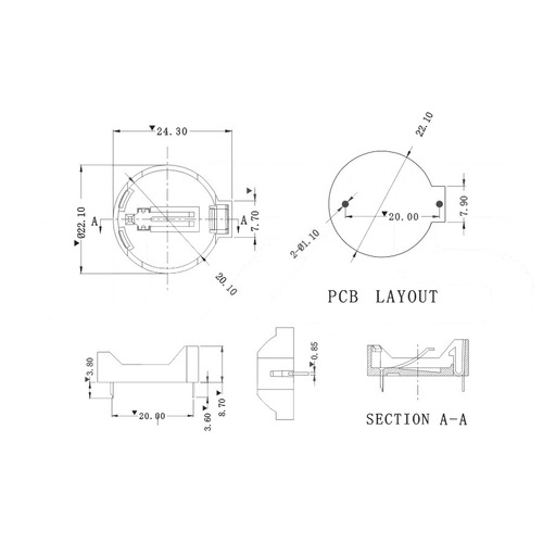 Factory wholesale BS-2-1 horizontal battery holder 2025 battery box, 3V direct plug, CR2032 button battery holder