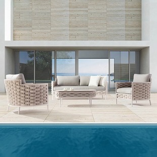 Nordic Outdoor Courtyard Sofa Villa Living Room Balcony Woven with Sofa Chair Swimming Pool Leisure Lounge Chair Waterproof Sun Protection