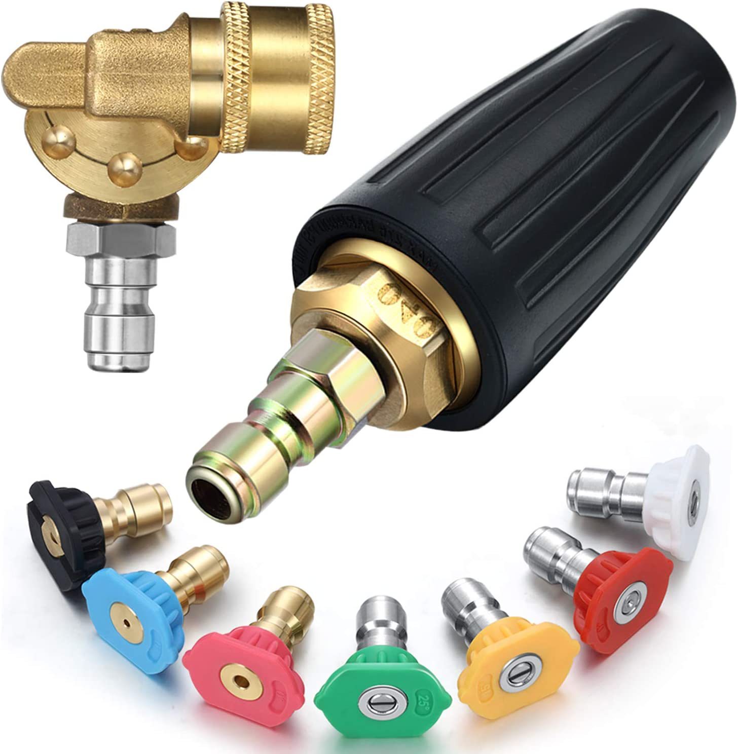 4500Psi 压力旋转涡轮喷嘴 4.0 快速接头旋转耦合器 7件喷头套件