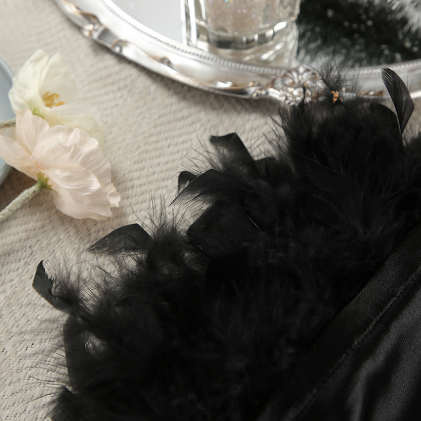 2024 Herbst Schwarz Tintin Gespleißt Feder Nachtwäsche Zwei Stück Set Lose Langarm Hosen frauen Hause Kleidung_voghion.com