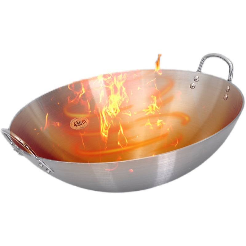 Pan de acero inoxidable de doble oreja fondo redondo super grande pan de cocina de cocina de gas de comedor de restaurante comercial