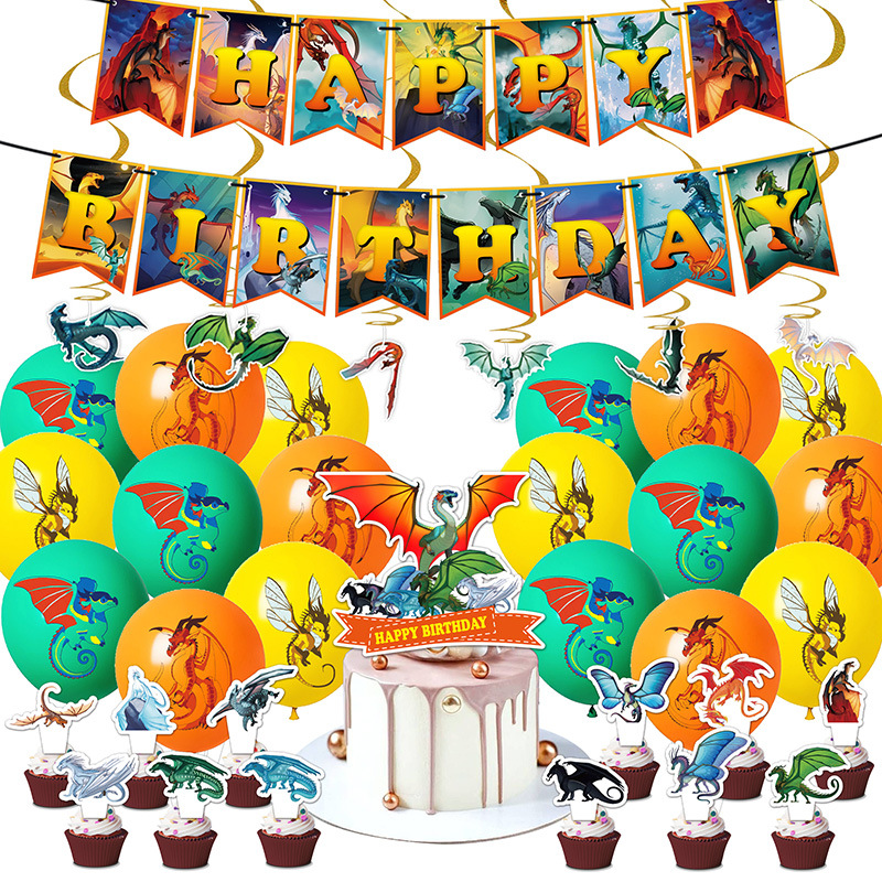 Nuevo fuego ala Dragón Volador tema fiesta de cumpleaños escena decoración suministros tire bandera globo Amazon en stock