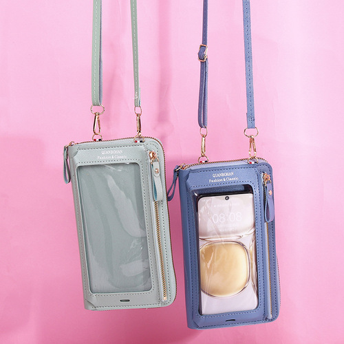 New touch screen mobile phone bag women's anti-theft multifunctional wallet versatile transparent mobile phone coin purse crossbody clutch