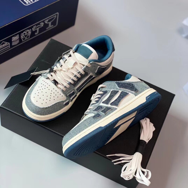 Dongguan High Version Amiri Bone Shoes Yang Mi and Wang Yibo Same Style Black and White Lace-Up Low-Top Casual Sneakers for Men and Women