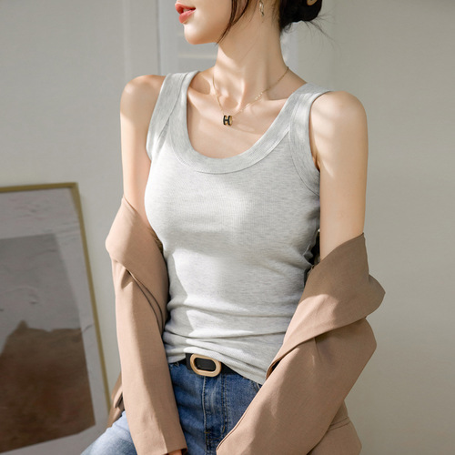 Breast-covering wide-shouldered camisole women's summer anti-exposure new threaded cotton slim fit versatile bottoming top