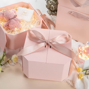Wholesale Octagonal Gift Box Empty Box Pink Gift Box Accompanying Gift Box Cosmetic Box Packaging Box Cross-Border Exclusive Supply