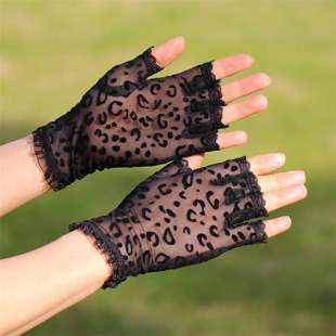 L 82672 Leopard Mesh Half Finger Lace Gloves ���y�W����ָ��