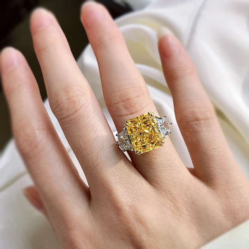 Rings Classification 5, 9 Ring Size 925 Sterling Silver Inlay Square High Carbon Diamond Rings