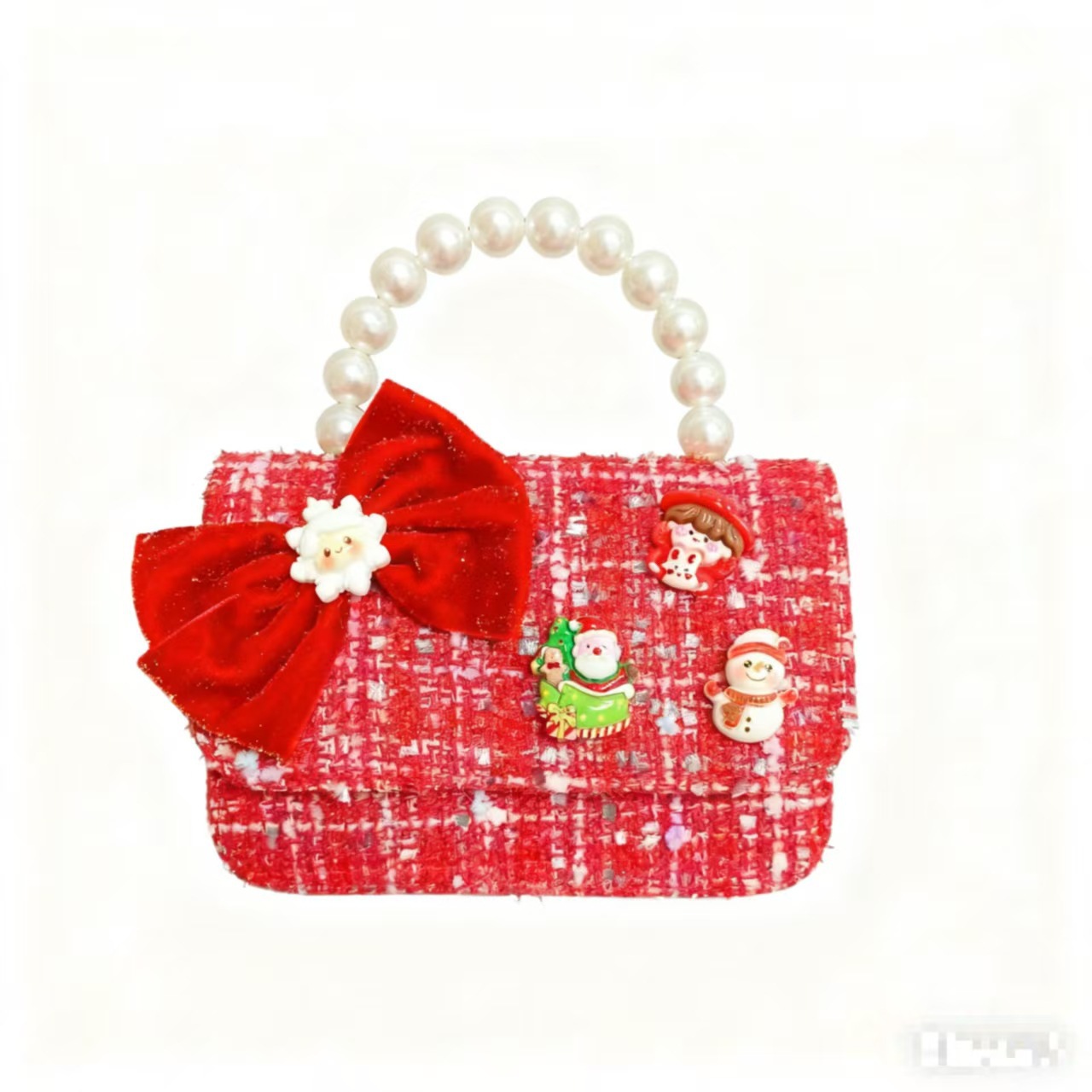 Cartera de Año Nuevo rojo arco de papá Noel bolso de perla pequeña cadena de viento fragante bolso de hombro