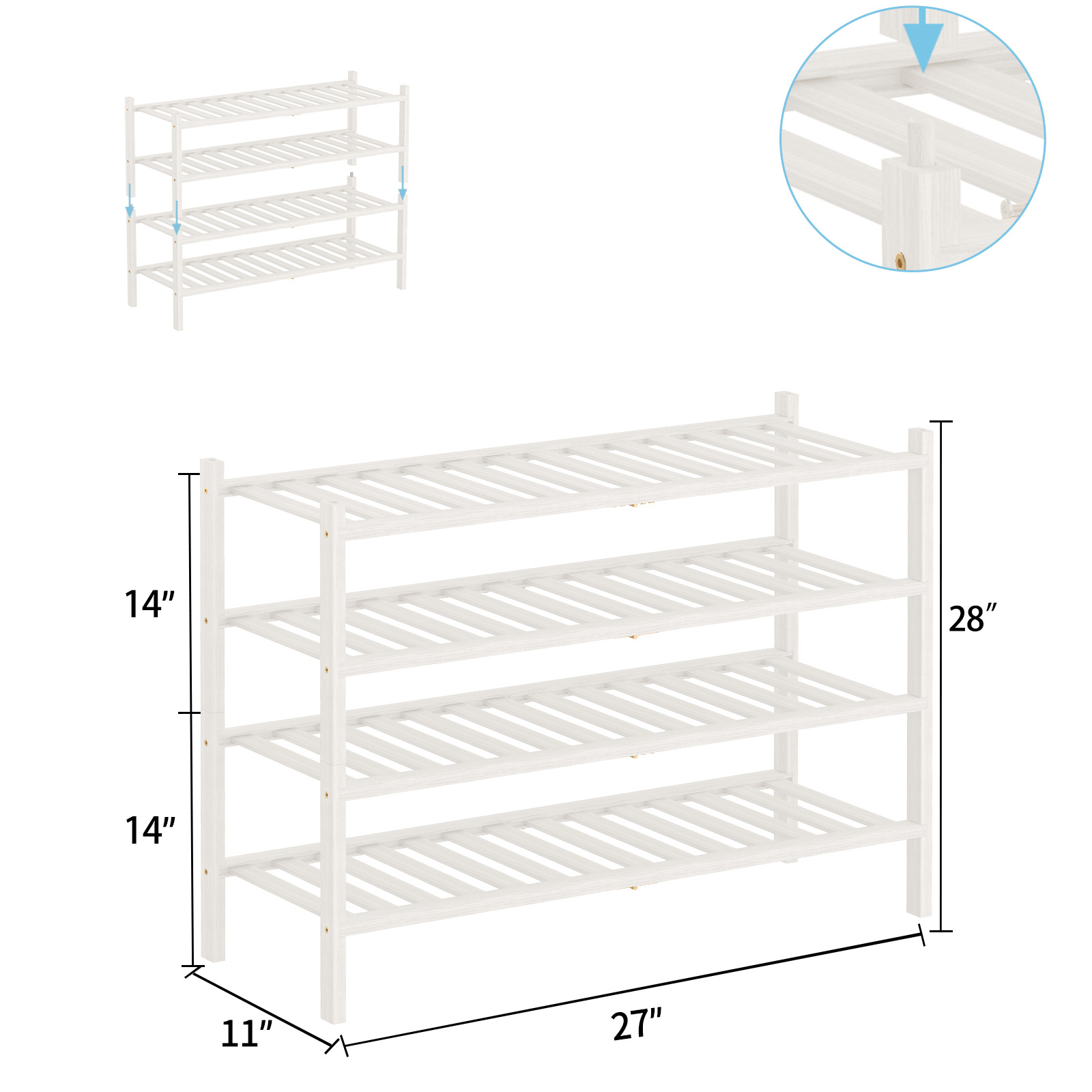 Zapatero plegable de bambú apilable, estante de almacenamiento multicapa para el hogar, ahorrador de espacio, éxito de ventas transfronterizo.