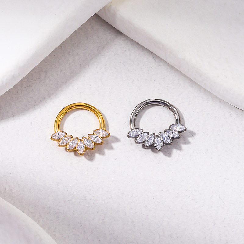 Pure Titanium Material 1 Piece Nose Rings & Studs Retro Leaf Water Droplets Pure Titanium Inlaid Zircon Nose Pin